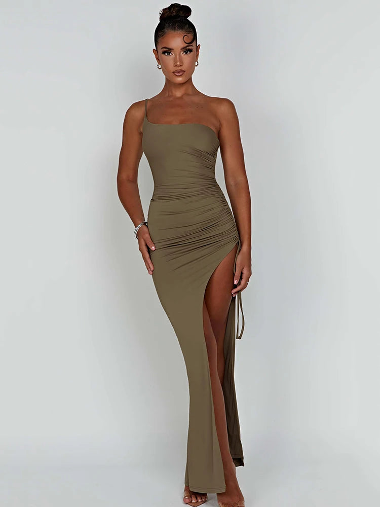 Drawstring High Slit Dress