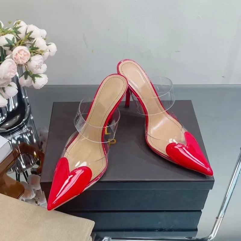 Star style Fashion Transparent PVC Mixed-color Women Pumps Elegant Pointed toe Thin High heels Slingbacks Mules Party Prom Shoes