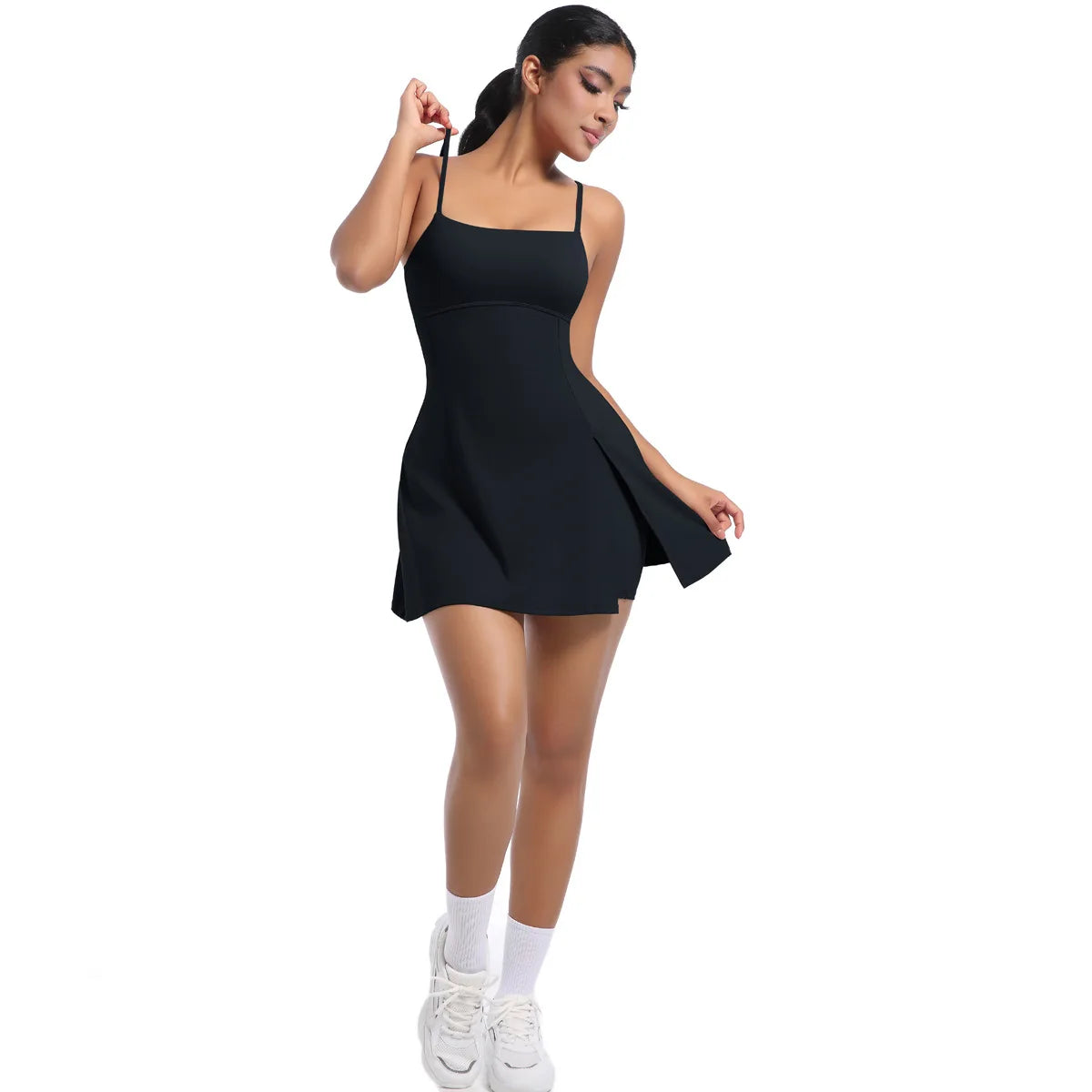 Workout Tennis Dress with Built in Short Women Sexy Fitness Mini Dress Cut Out Yoga Exercise Romper Pickleball Sports Overalls