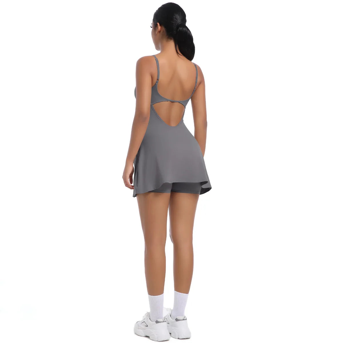 Workout Tennis Dress with Built in Short Women Sexy Fitness Mini Dress Cut Out Yoga Exercise Romper Pickleball Sports Overalls