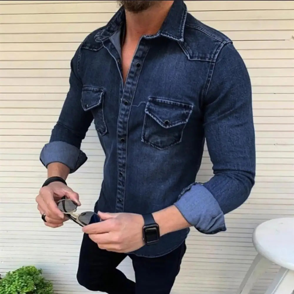 Spring Autumn Denim Shirts Men Top Long Sleeve Jeans Shirts for Men Single-breasted Casual Shirts chemise homme рубашка мужская