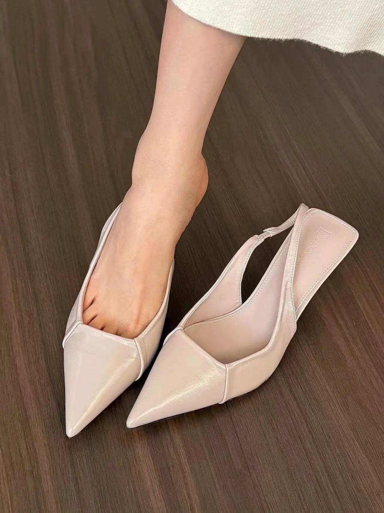 Fashion soft leather high heels women's slender heel  spring and summer new pointed toe single shoes back empty women's shoes