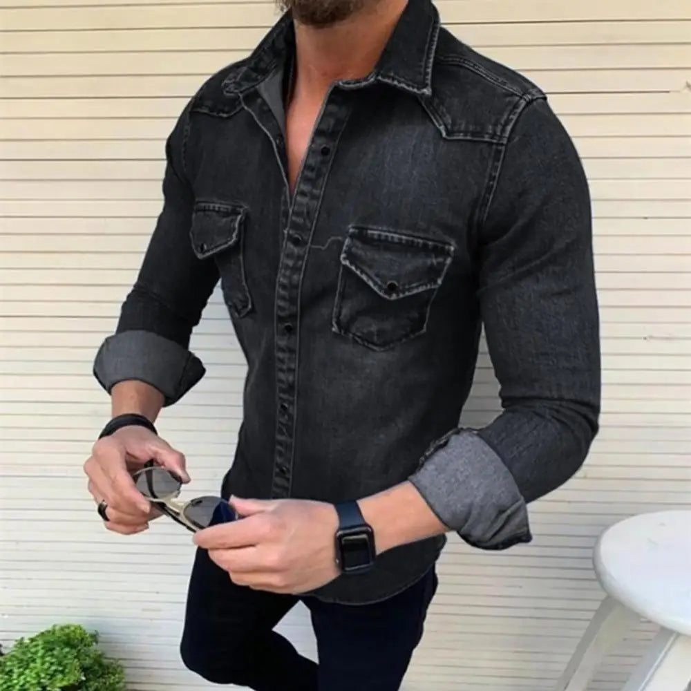 Spring Autumn Denim Shirts Men Top Long Sleeve Jeans Shirts for Men Single-breasted Casual Shirts chemise homme рубашка мужская