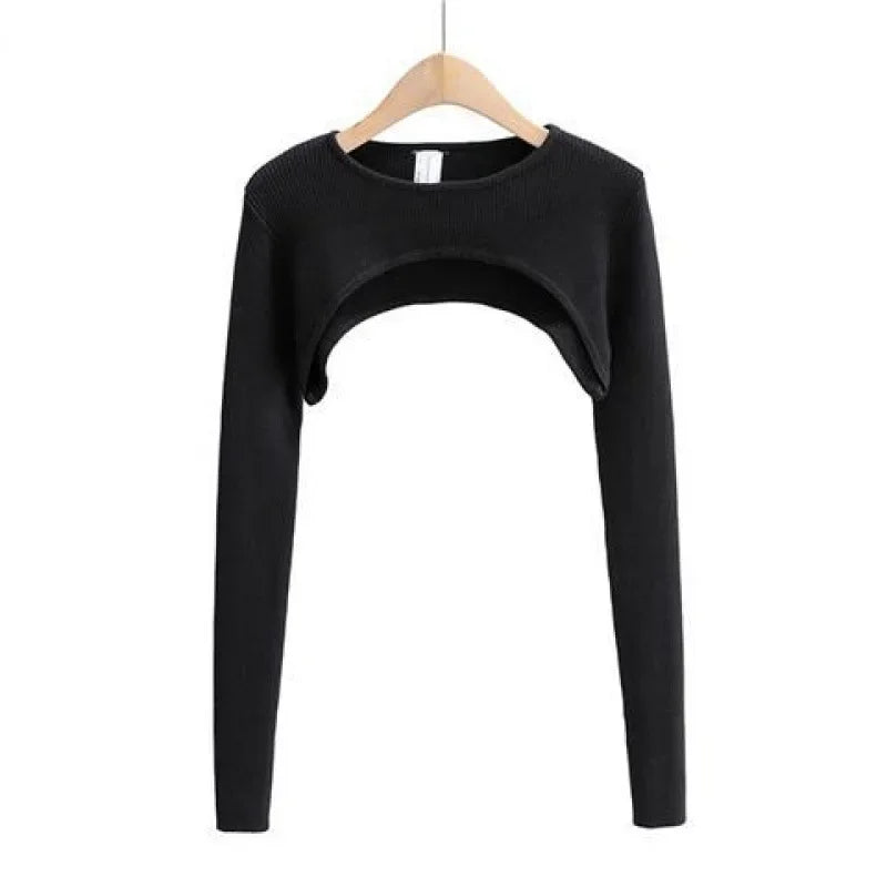 T-shirts Women Long Sleeve Crop Top Spring Autumn Y2k Aesthetic Clothes O-neck Black White Sexy Harajuku Knitted Tshirt 2023