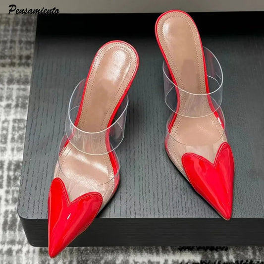 Star style Fashion Transparent PVC Mixed-color Women Pumps Elegant Pointed toe Thin High heels Slingbacks Mules Party Prom Shoes