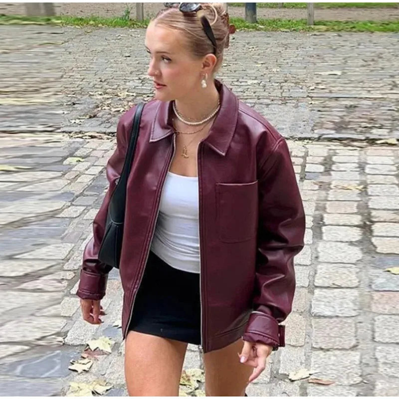 Plum Leather Bomber