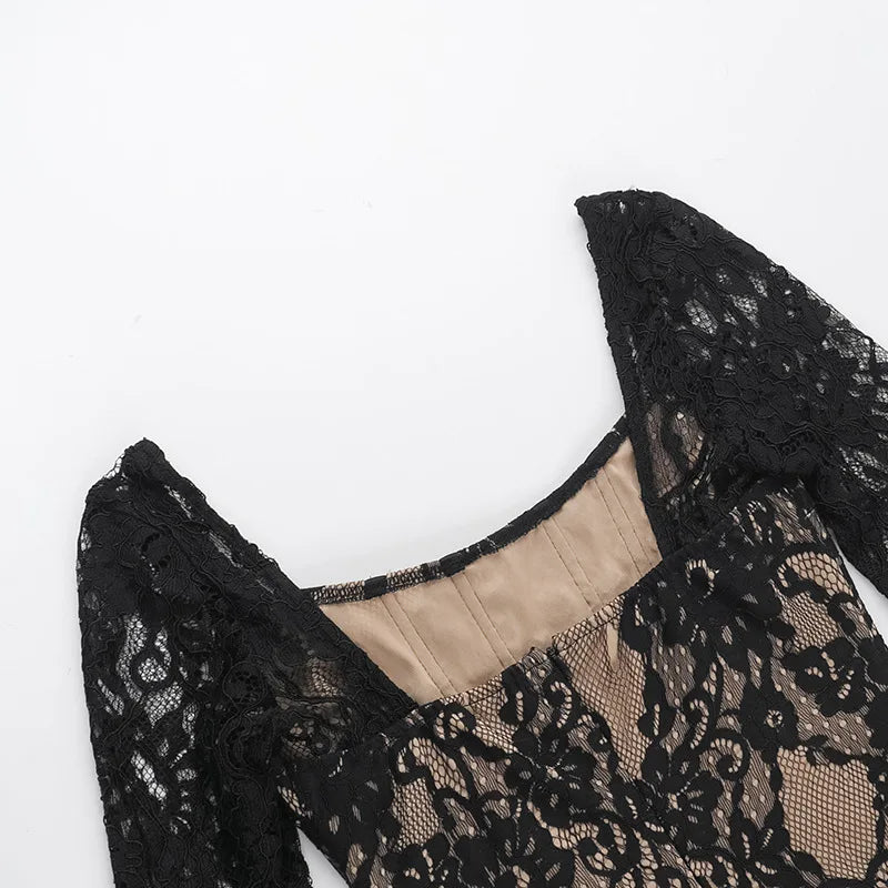 Black Lace Draped Dress