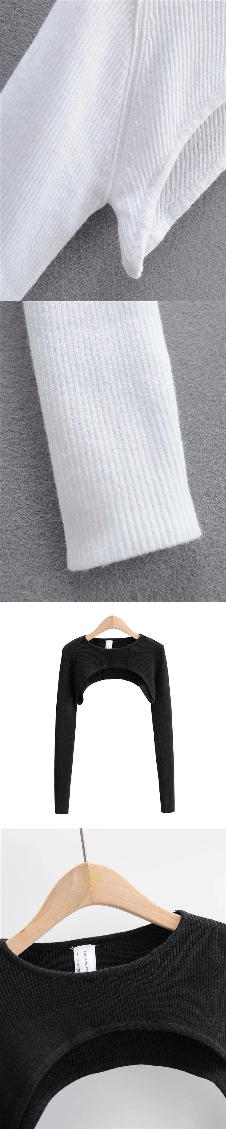 T-shirts Women Long Sleeve Crop Top Spring Autumn Y2k Aesthetic Clothes O-neck Black White Sexy Harajuku Knitted Tshirt 2023