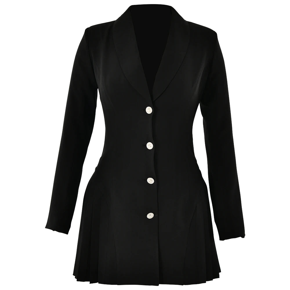 Single Breasted Pleated Blazer Mini Dress