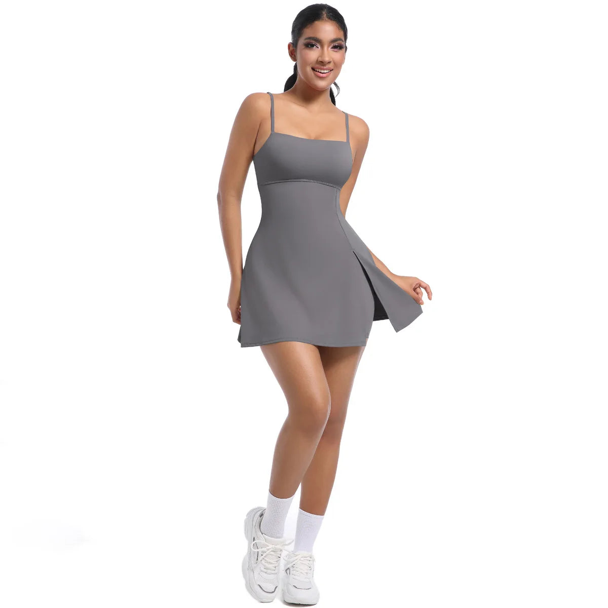 Workout Tennis Dress with Built in Short Women Sexy Fitness Mini Dress Cut Out Yoga Exercise Romper Pickleball Sports Overalls