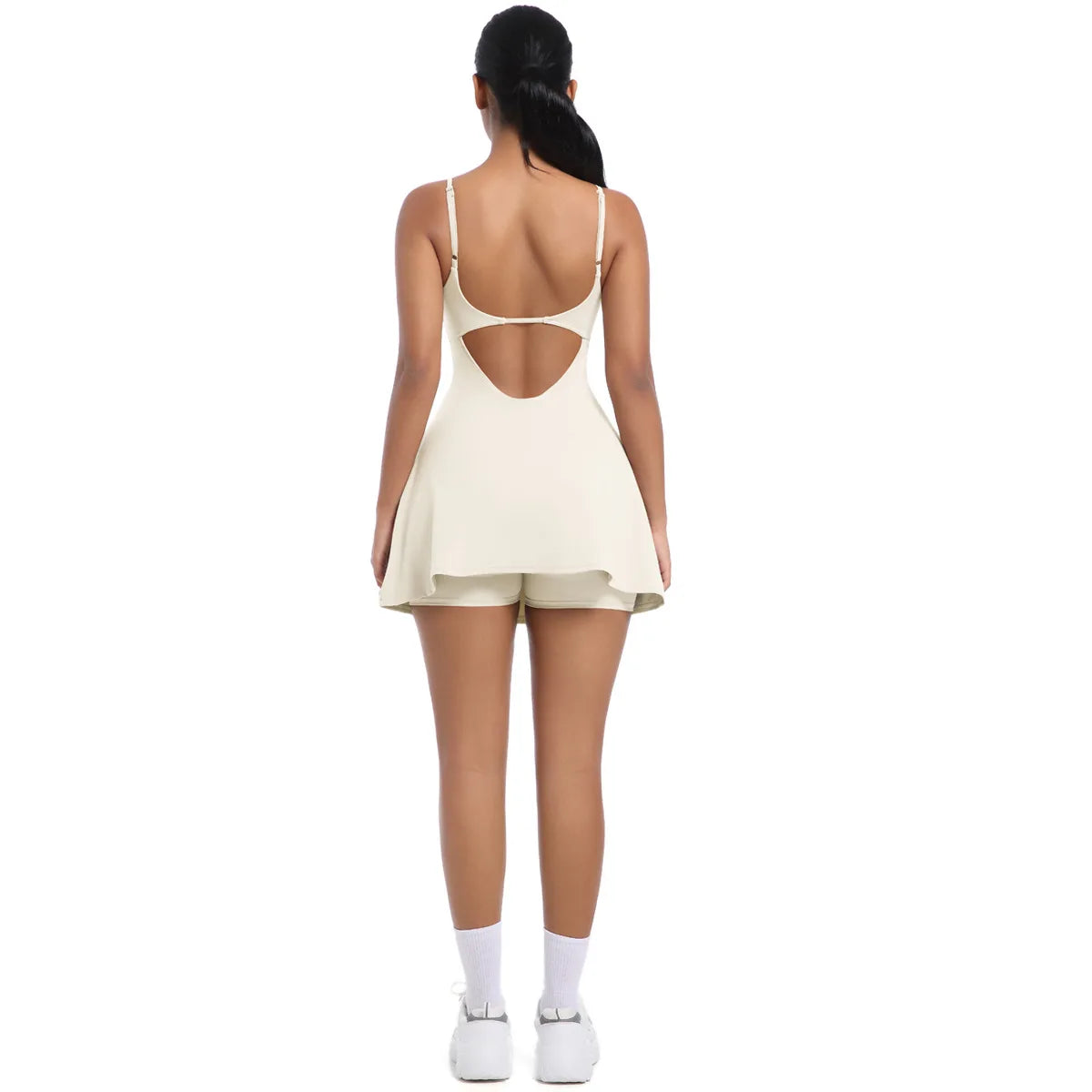 Workout Tennis Dress with Built in Short Women Sexy Fitness Mini Dress Cut Out Yoga Exercise Romper Pickleball Sports Overalls