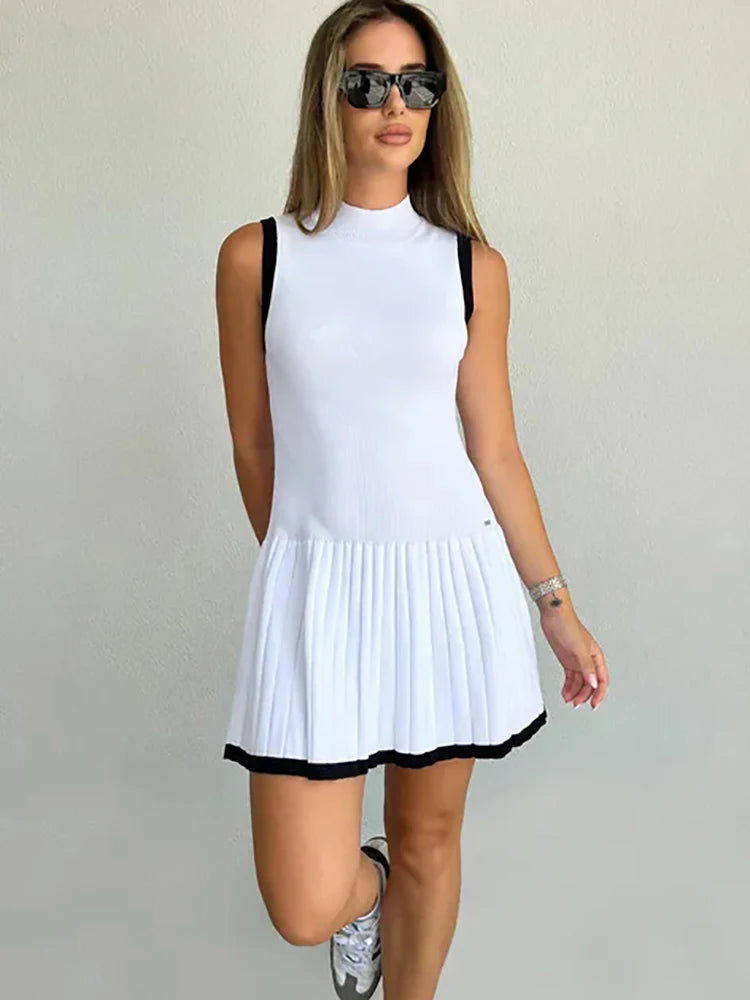 Knitted Round Neck Pleated Dress