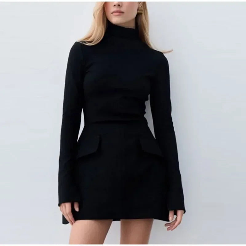 Elegant Long Sleeve Half Turtleneck Dress Women Sexy Autumn Spring Hip Package Skirts for Female 2024 Newest Slim Party Dresses