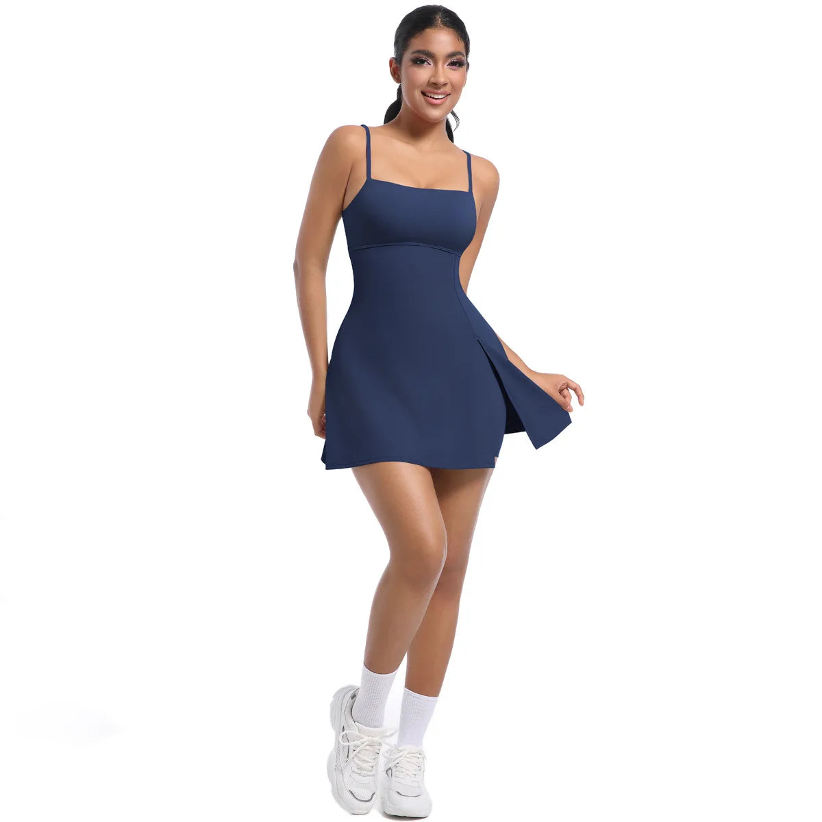 Workout Tennis Dress with Built in Short Women Sexy Fitness Mini Dress Cut Out Yoga Exercise Romper Pickleball Sports Overalls