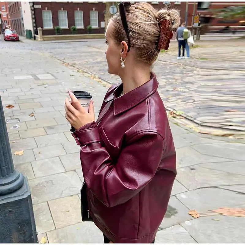 Plum Leather Bomber