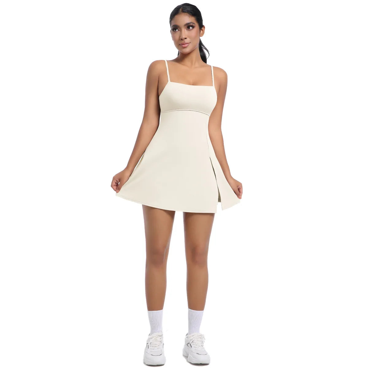 Workout Tennis Dress with Built in Short Women Sexy Fitness Mini Dress Cut Out Yoga Exercise Romper Pickleball Sports Overalls