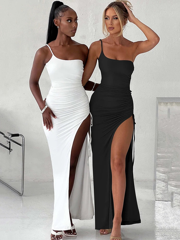 Drawstring High Slit Dress