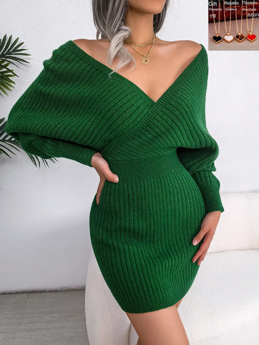 2024 New Spring Bodycon Sweater Dresses For Women Autumn Casual Long Sleeve Knitted Clothes White Green Blue Black Purple Dress