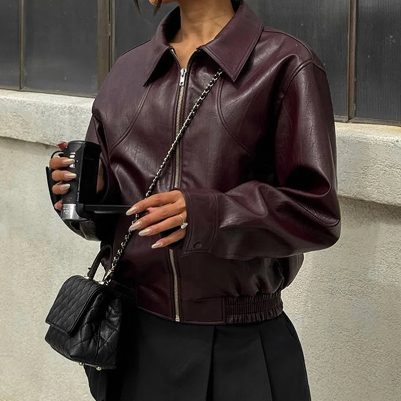 Plum Leather Bomber