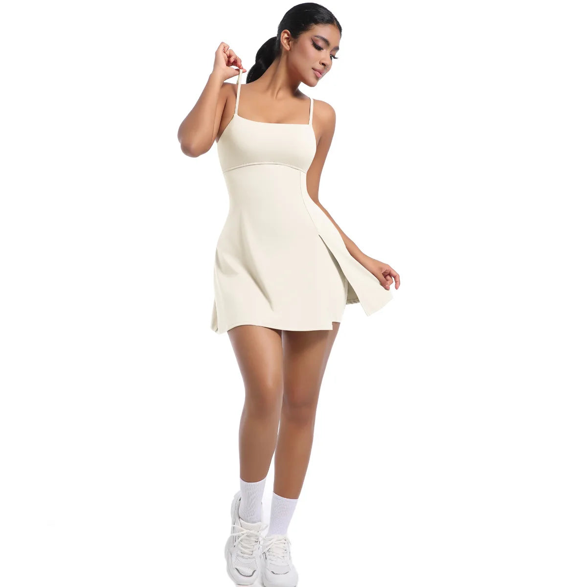 Workout Tennis Dress with Built in Short Women Sexy Fitness Mini Dress Cut Out Yoga Exercise Romper Pickleball Sports Overalls