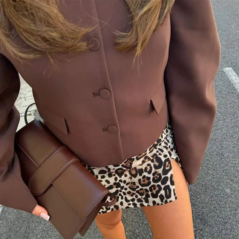 Elegant Mini Skirt Suits Women 2 Pieces Sets Fashion Balloon Buttons Cropped Blazer Coat Zipper Skirts Female Streetwear Outfits