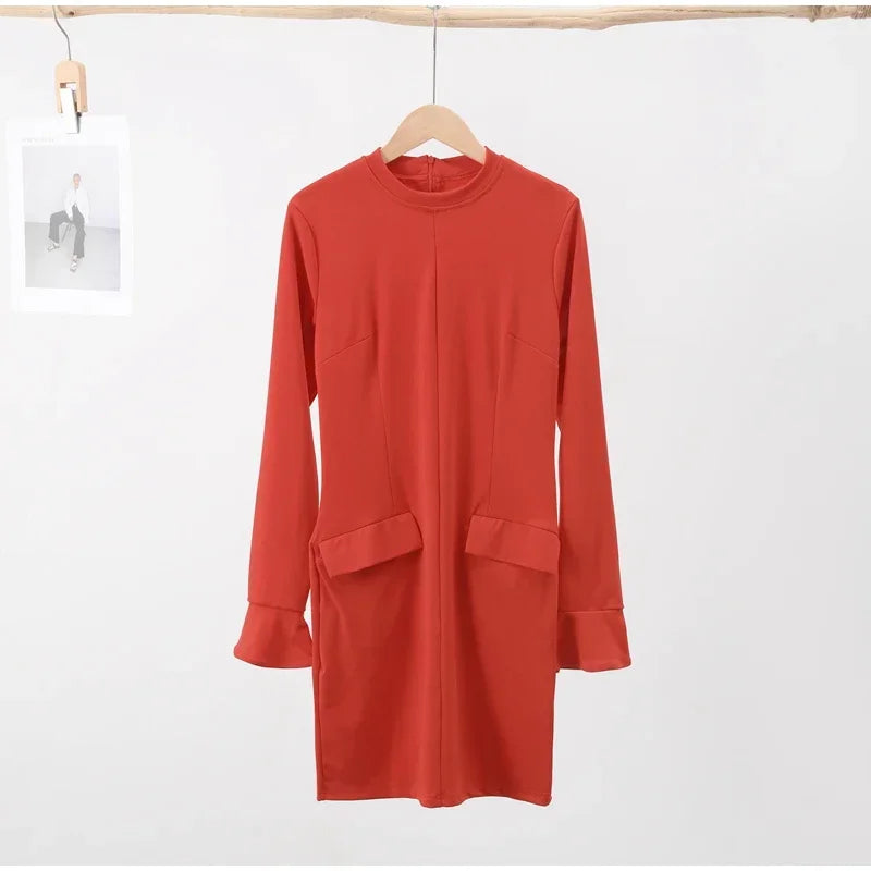 Elegant Long Sleeve Half Turtleneck Dress Women Sexy Autumn Spring Hip Package Skirts for Female 2024 Newest Slim Party Dresses