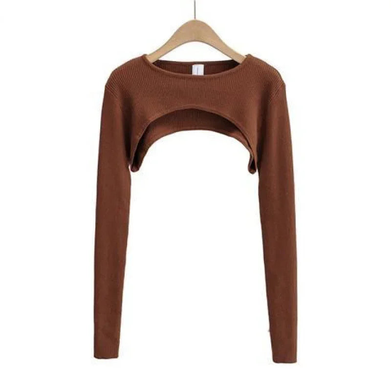 T-shirts Women Long Sleeve Crop Top Spring Autumn Y2k Aesthetic Clothes O-neck Black White Sexy Harajuku Knitted Tshirt 2023