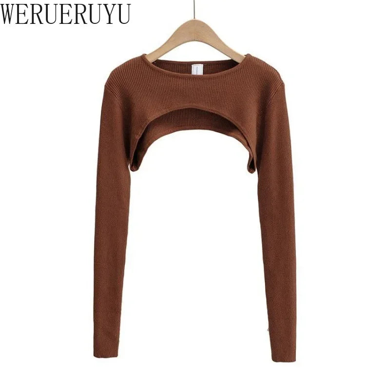 T-shirts Women Long Sleeve Crop Top Spring Autumn Y2k Aesthetic Clothes O-neck Black White Sexy Harajuku Knitted Tshirt 2023