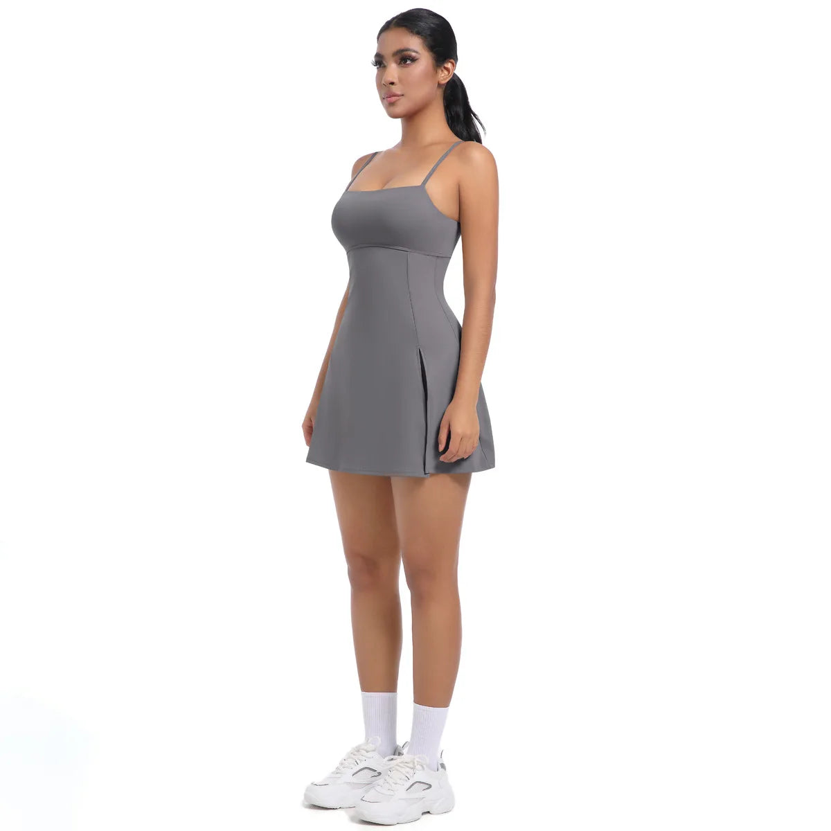 Workout Tennis Dress with Built in Short Women Sexy Fitness Mini Dress Cut Out Yoga Exercise Romper Pickleball Sports Overalls