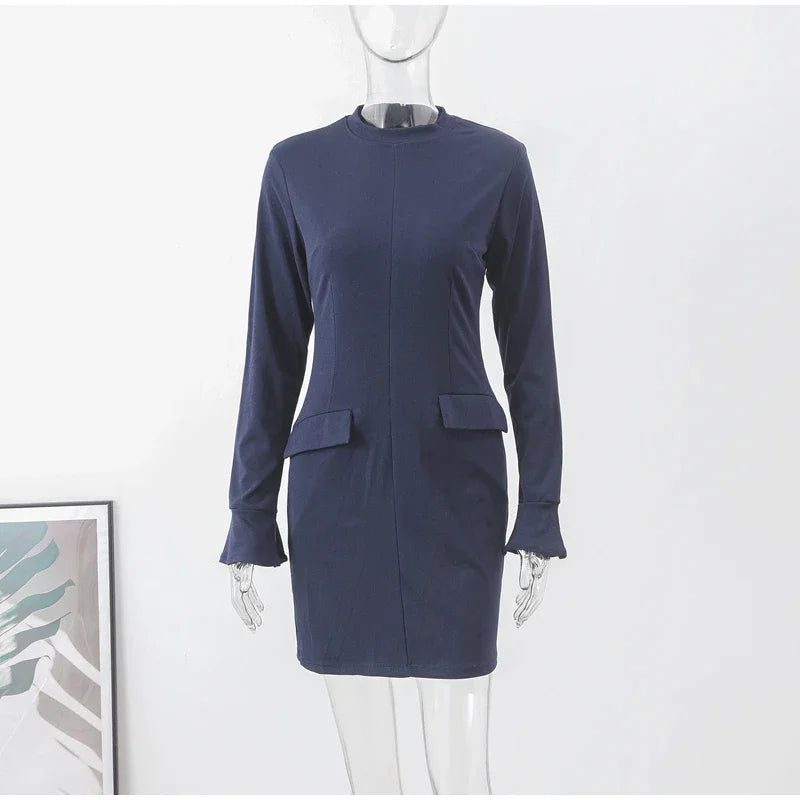 Elegant Long Sleeve Half Turtleneck Dress Women Sexy Autumn Spring Hip Package Skirts for Female 2024 Newest Slim Party Dresses