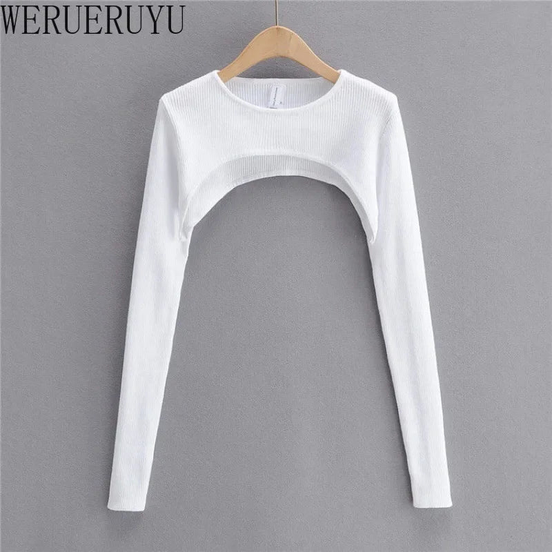 T-shirts Women Long Sleeve Crop Top Spring Autumn Y2k Aesthetic Clothes O-neck Black White Sexy Harajuku Knitted Tshirt 2023