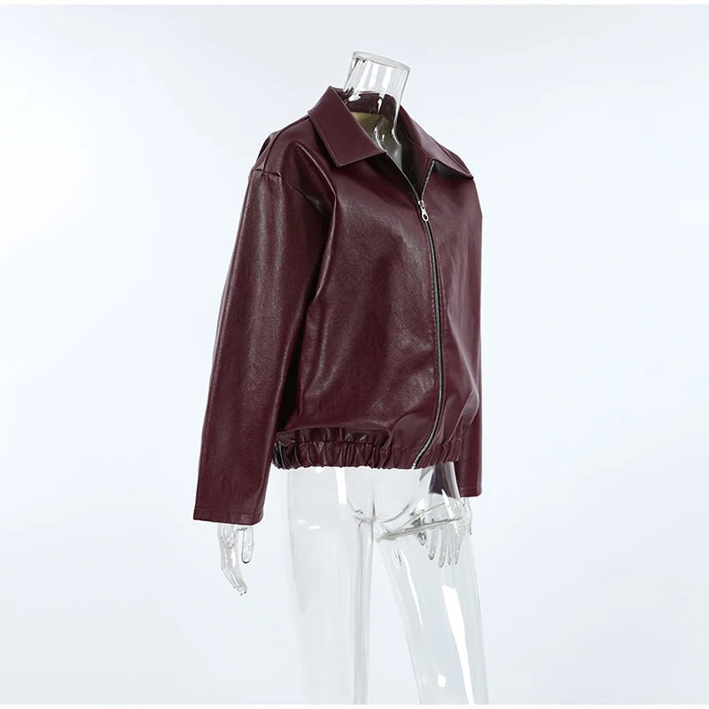 Plum Leather Bomber