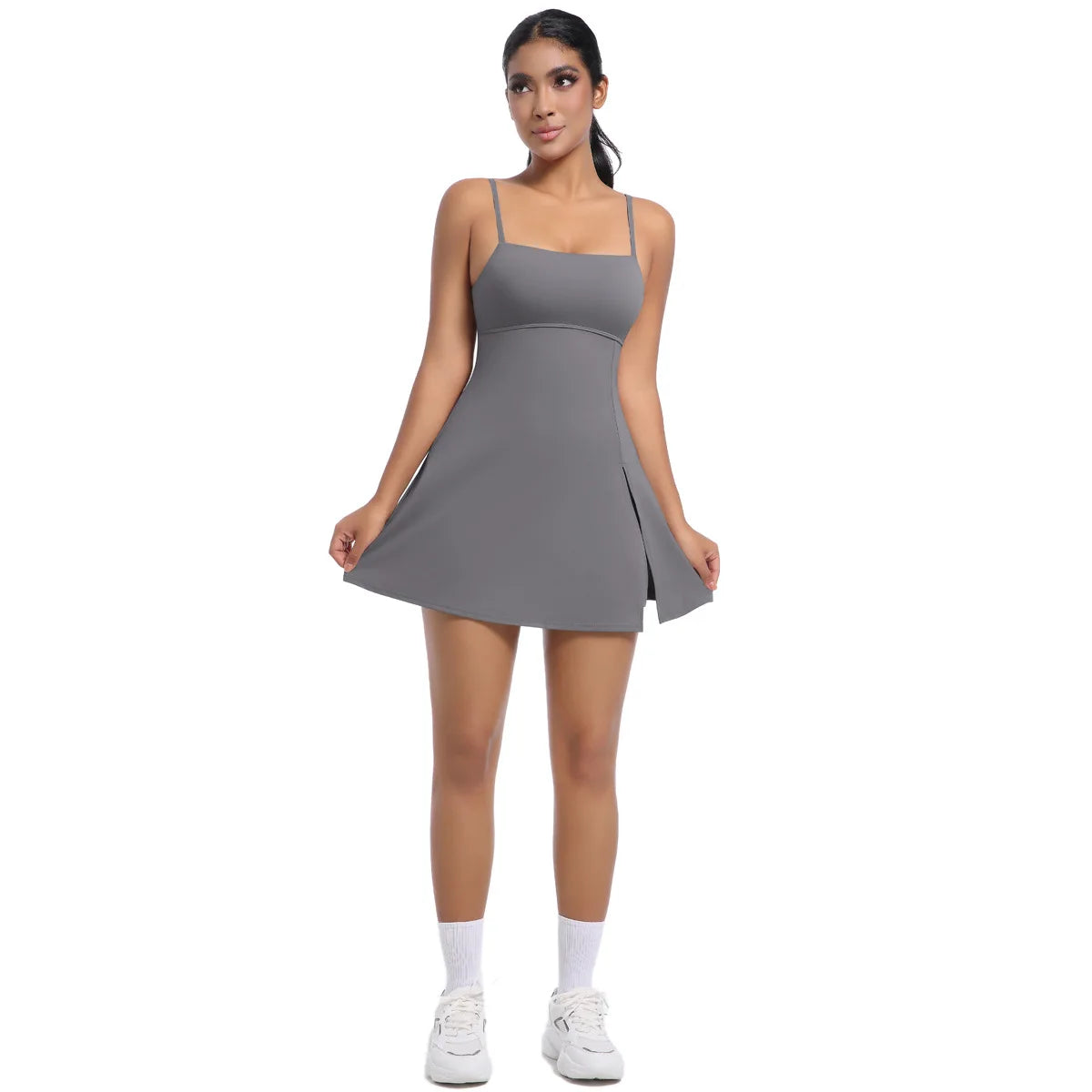 Workout Tennis Dress with Built in Short Women Sexy Fitness Mini Dress Cut Out Yoga Exercise Romper Pickleball Sports Overalls