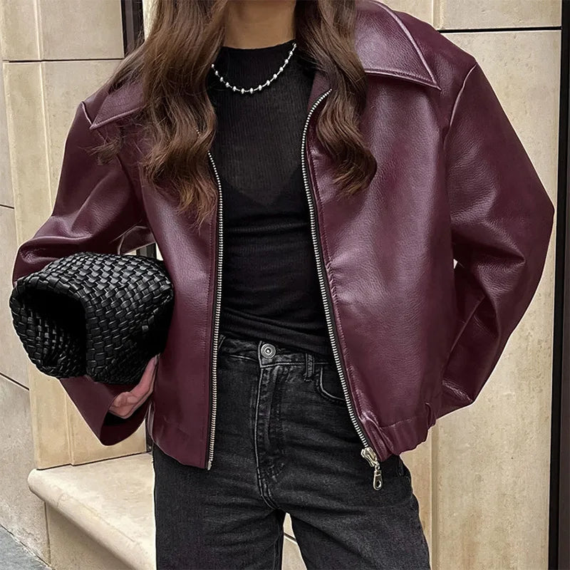 Plum Leather Bomber