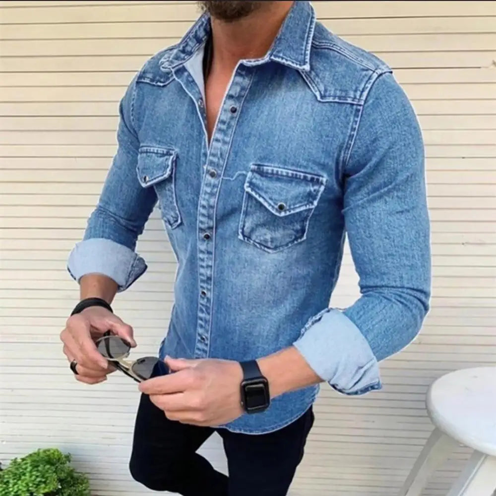 Spring Autumn Denim Shirts Men Top Long Sleeve Jeans Shirts for Men Single-breasted Casual Shirts chemise homme рубашка мужская