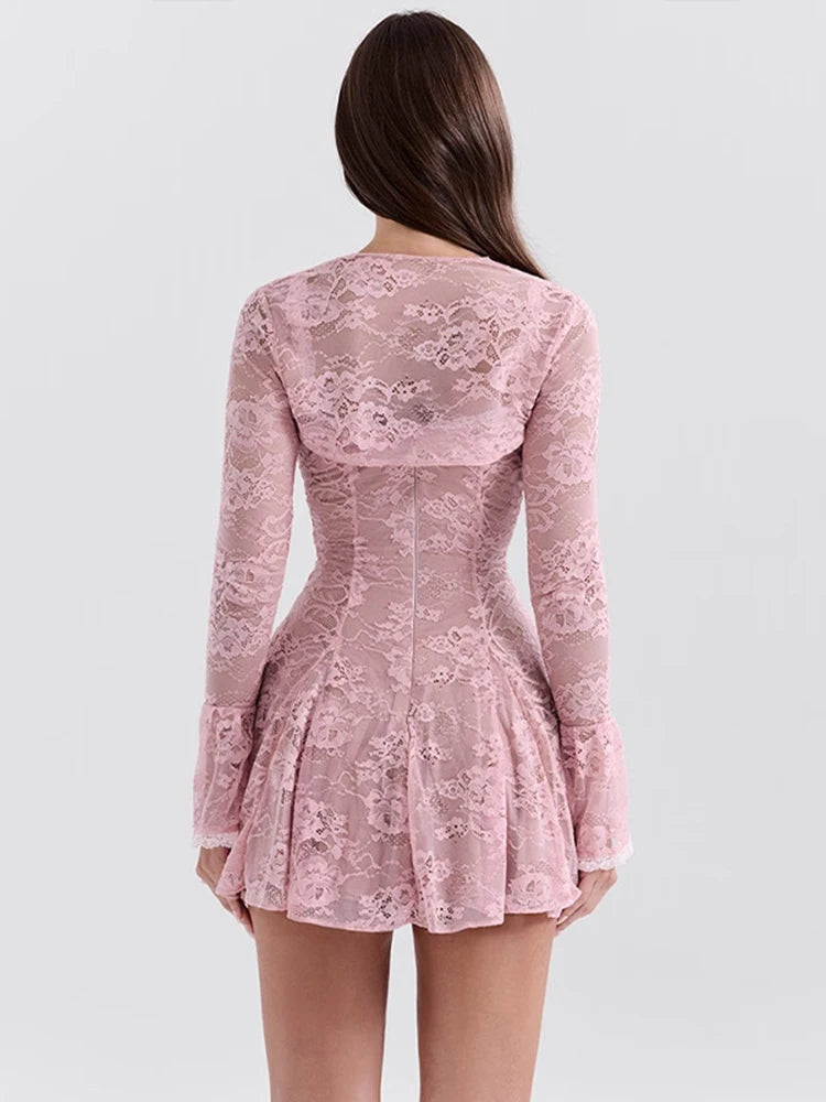 Lace Flare Long Sleeve Dress