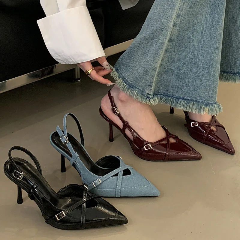 New 2025 Party Ladies Thin Heels Pumps Shoes Slingbacks Female Dress Footwear Fashion Pointed Toe Elegant Women High Heels Shoes