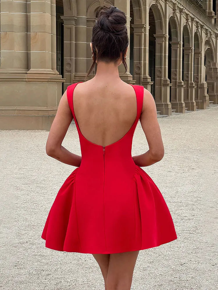 Backless Ruched Mini Dress