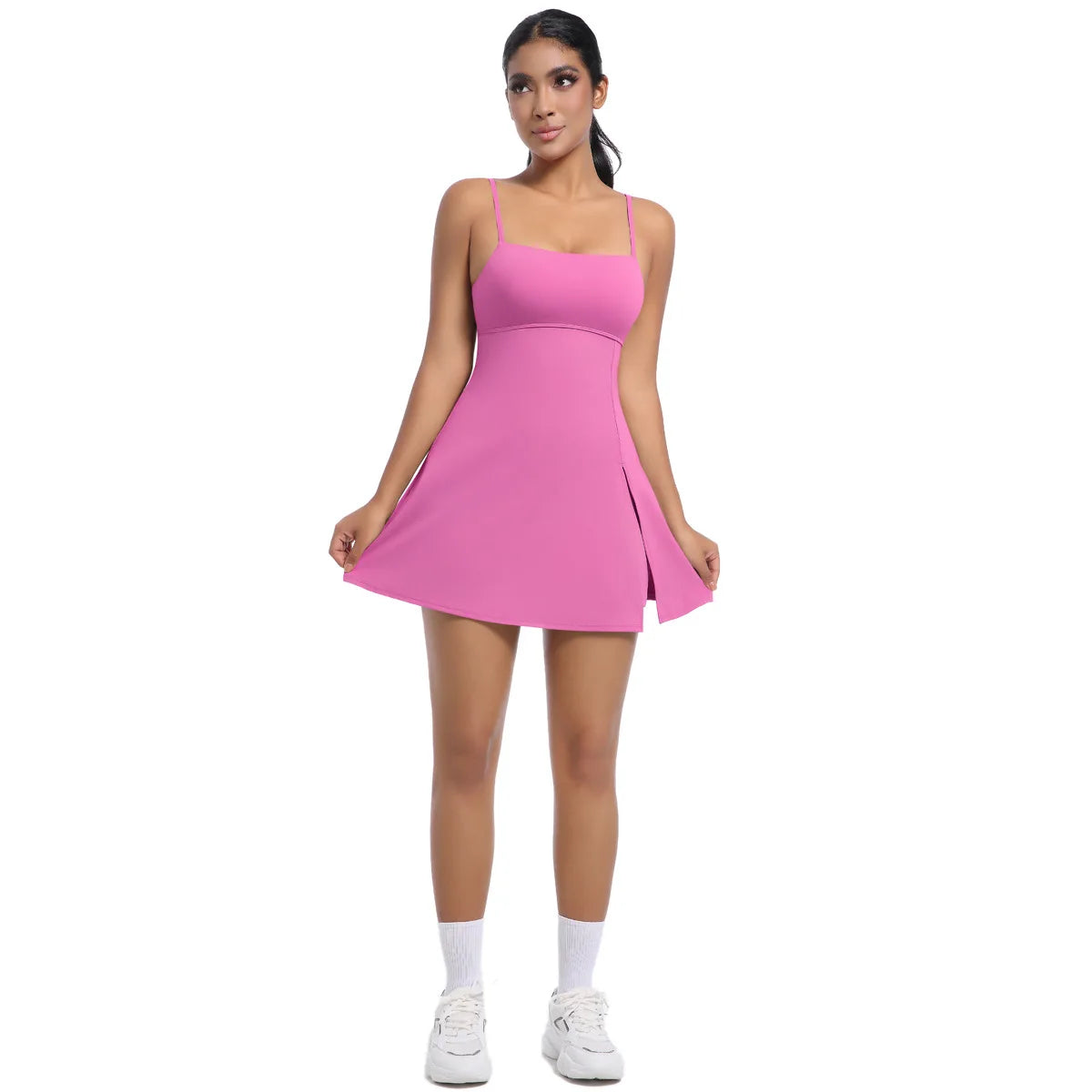 Workout Tennis Dress with Built in Short Women Sexy Fitness Mini Dress Cut Out Yoga Exercise Romper Pickleball Sports Overalls