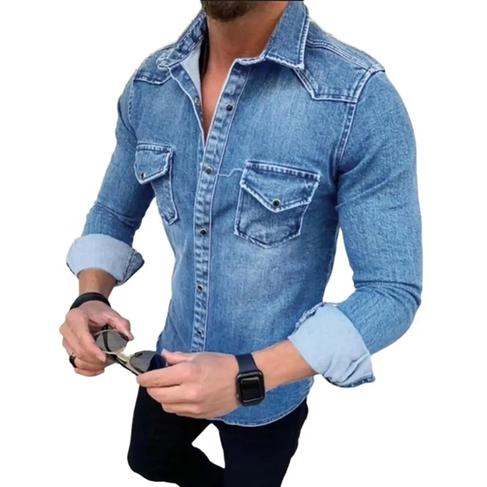 Spring Autumn Denim Shirts Men Top Long Sleeve Jeans Shirts for Men Single-breasted Casual Shirts chemise homme рубашка мужская