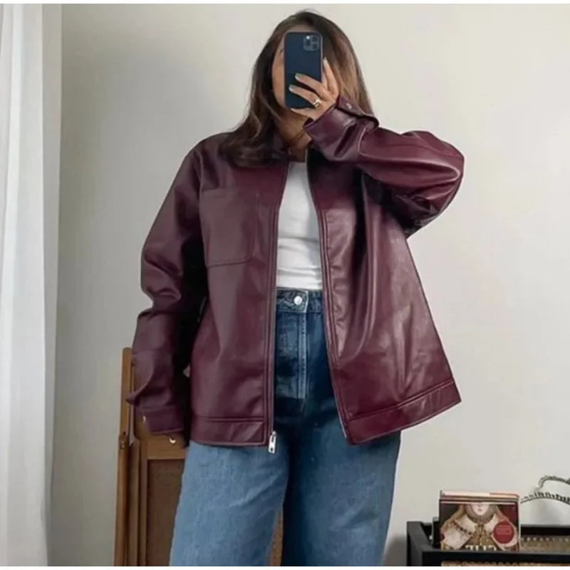 Plum Leather Bomber