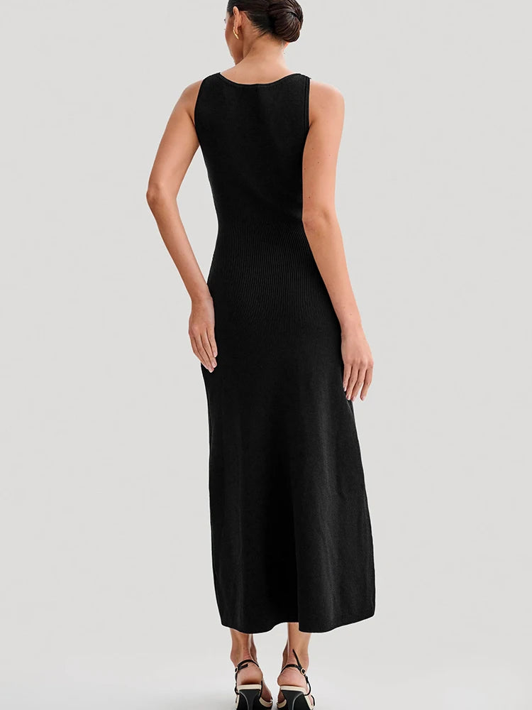 Knit Sexy High Slit Button Women Maxi Dress