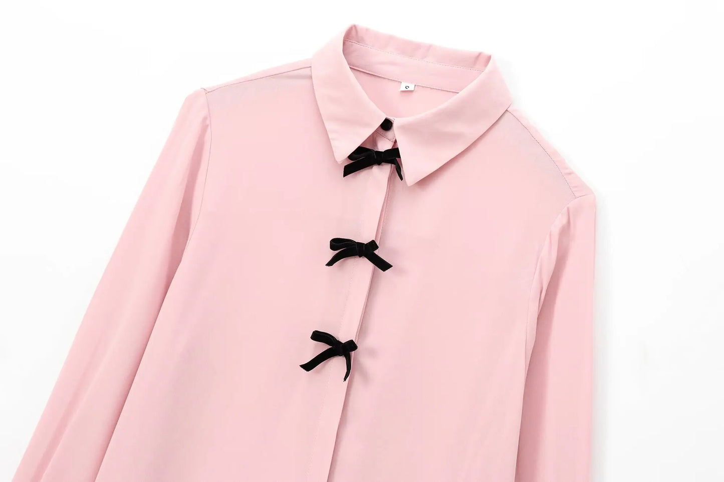 TRAFZA Autumn Fashion Women Blouses Pink Turn-Down Collar Long Sleeve Bow Decorate Single Breasted Female Casual Chic Shirts