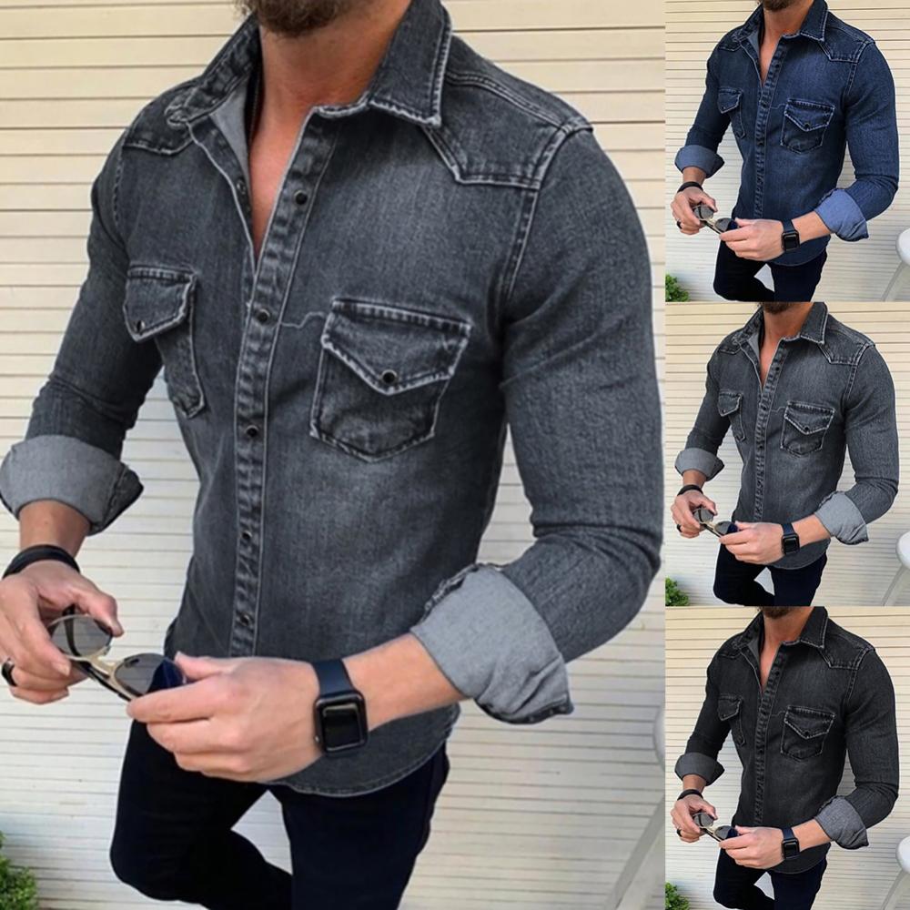 Spring Autumn Denim Shirts Men Top Long Sleeve Jeans Shirts for Men Single-breasted Casual Shirts chemise homme рубашка мужская