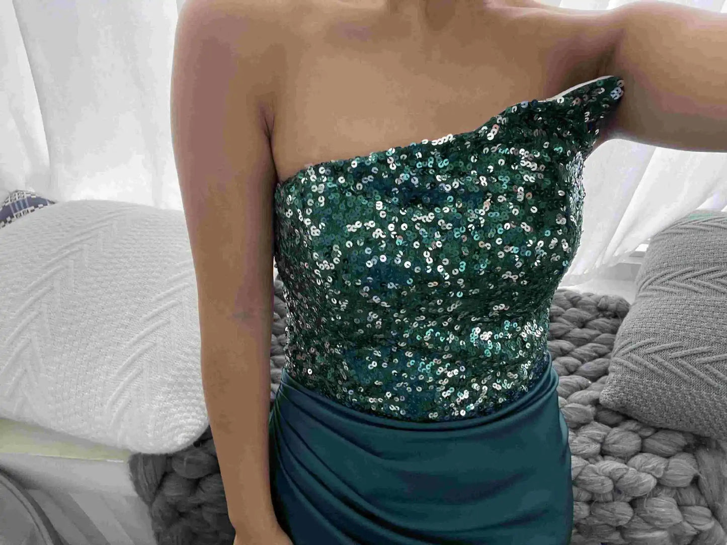 2024 Spring Summer New Green Sequined Fairy Long Sleeveless Fashion Dress Mid Evening Dress Strapless Sexy Formal