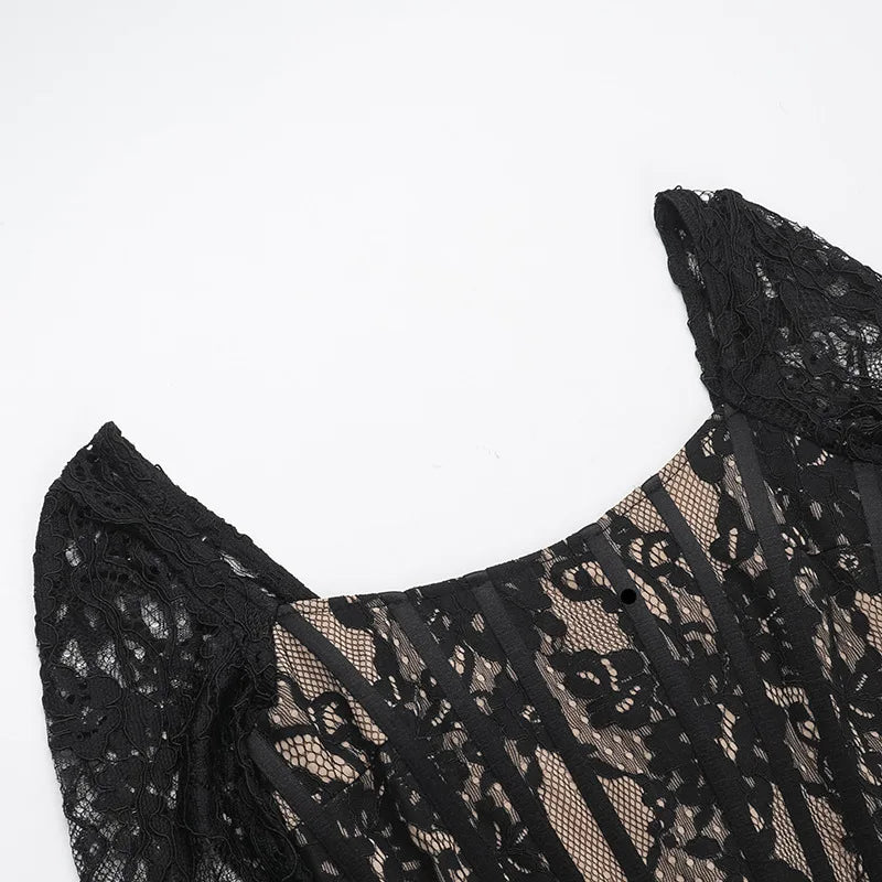 Black Lace Draped Dress