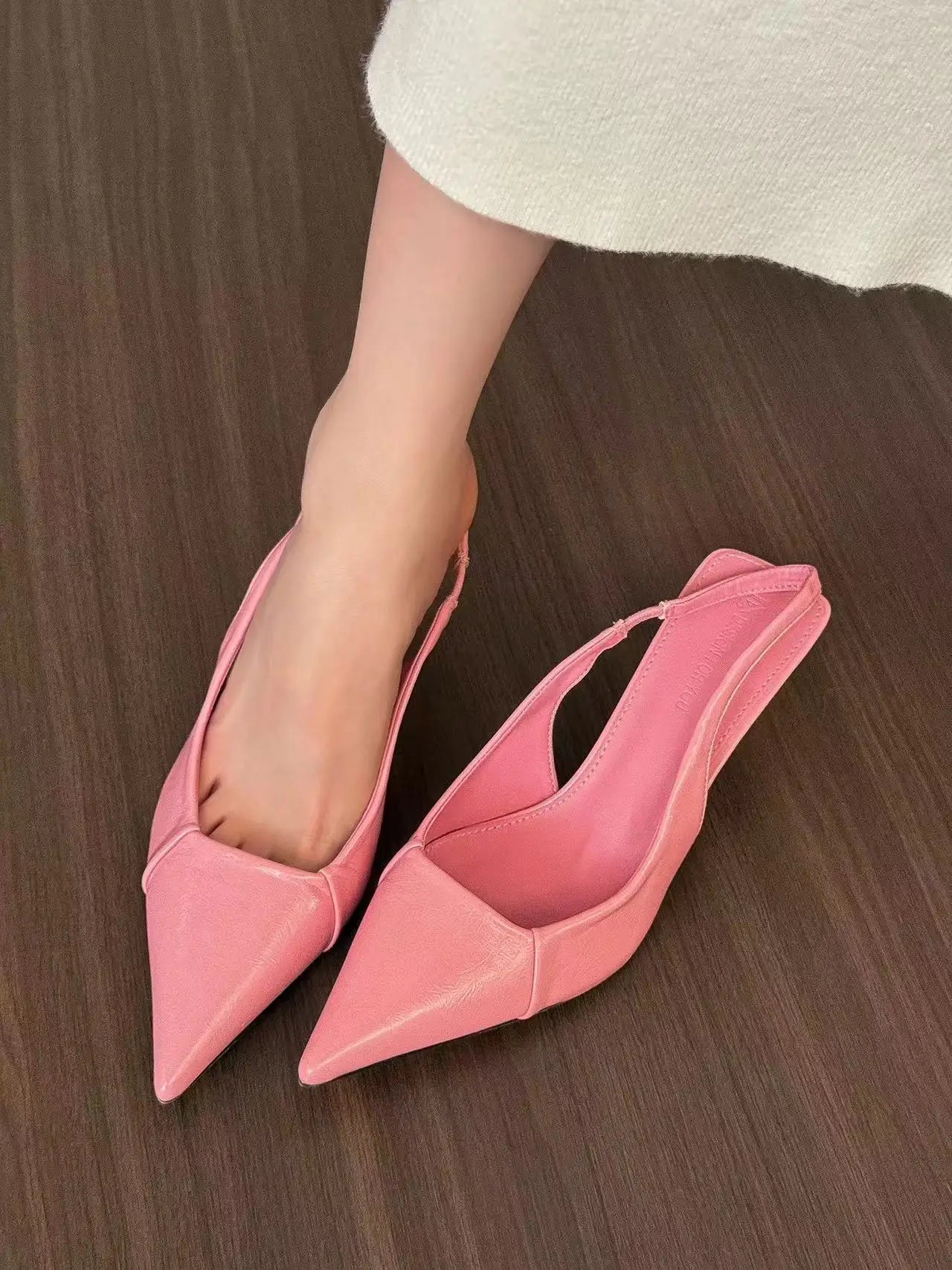 Fashion soft leather high heels women's slender heel  spring and summer new pointed toe single shoes back empty women's shoes