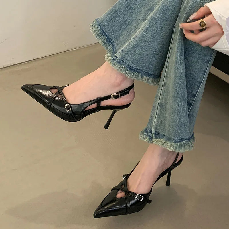 New 2025 Party Ladies Thin Heels Pumps Shoes Slingbacks Female Dress Footwear Fashion Pointed Toe Elegant Women High Heels Shoes