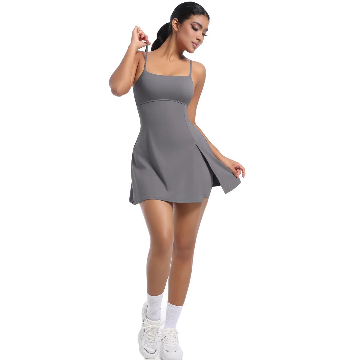 Workout Tennis Dress with Built in Short Women Sexy Fitness Mini Dress Cut Out Yoga Exercise Romper Pickleball Sports Overalls