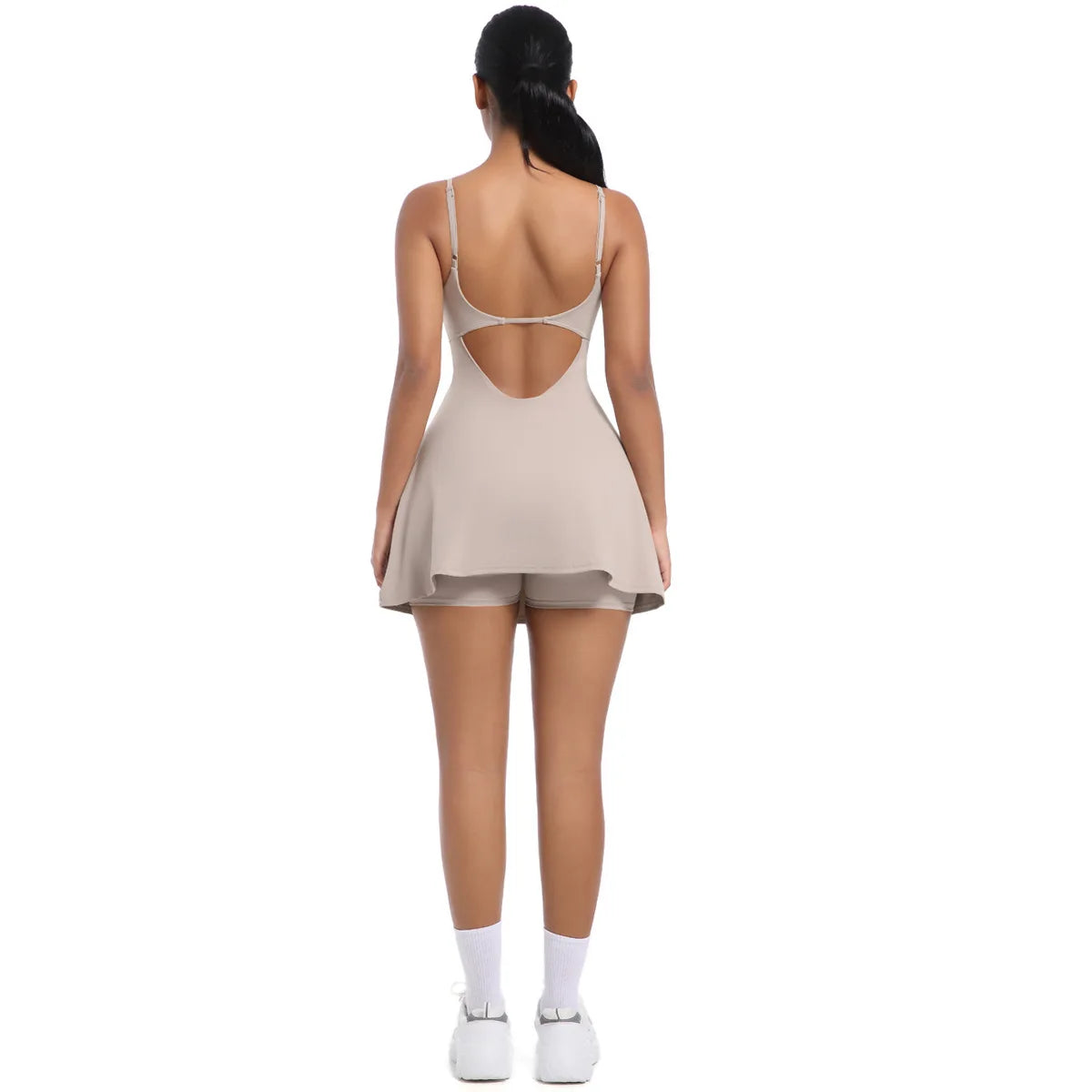 Workout Tennis Dress with Built in Short Women Sexy Fitness Mini Dress Cut Out Yoga Exercise Romper Pickleball Sports Overalls